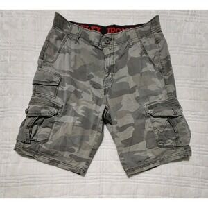 Iron Co. Flex Men's Gray Cargo Hiking‎ Shorts 10" Camouflage Camo Canvas Size 30